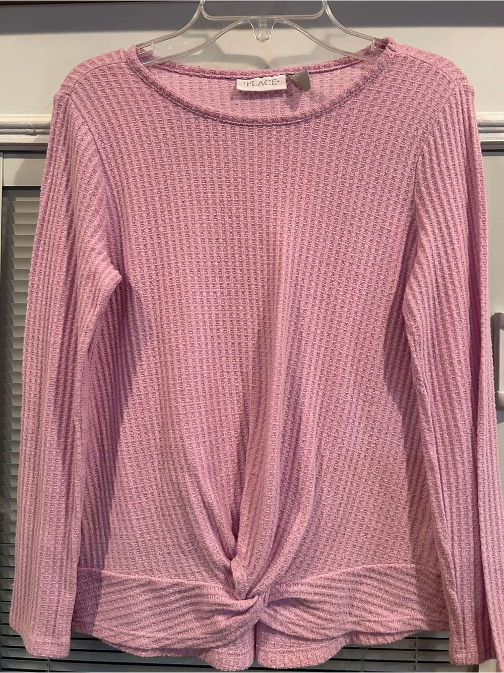 Place Pink Waffle-Knit Twist-Hem Long Sleeve Top